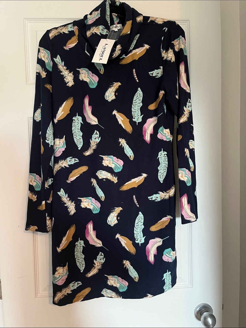L.K. Bennett Navy Feather-Print Midi Dress